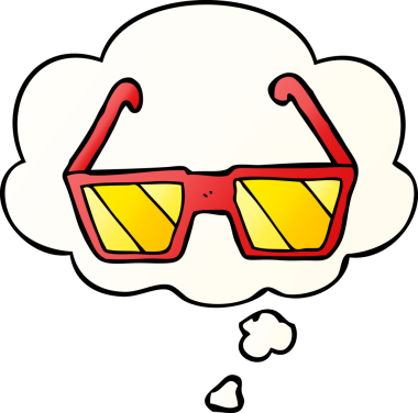 Düşünce baloncuklu çizgi film gözlükleri bir insan tarafından çizilmiş.