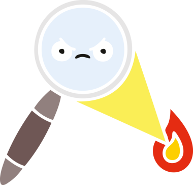 Bir insanın çizdiği büyüteçin düz renkli retro karikatürü