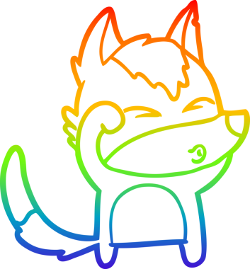 Gökkuşağı gradyan çizgi çizimi bir insan tarafından çizilmiş bir kurt çizgi