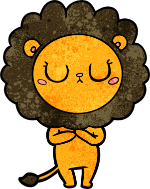 Bir insan tarafından çizilmiş çizgi film aslanı.