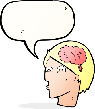 Bir insan tarafından çizilmiş, beyin sembollü çizgi film kafası.