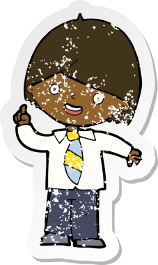 Bir insan tarafından çizilen soruya cevap veren, karikatür okullu bir çocuğun gerilimli çıkartması.