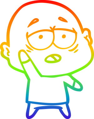 Gökkuşağı gradyan çizgi çizimi bir insan tarafından çizilmiş yorgun kel bir adam