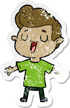 Bir insan tarafından çizilmiş mutlu bir çizgi film karakterinin sıkıntılı çıkartması.