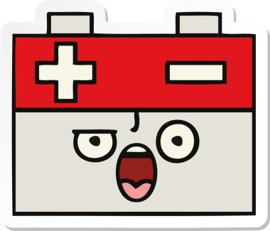 Bir insan tarafından çizilmiş şirin bir araba aküsünün çıkartması.