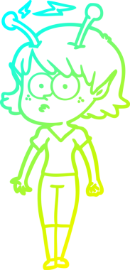 Bir insan tarafından çizilmiş bir uzaylı kız çizgi filmi.