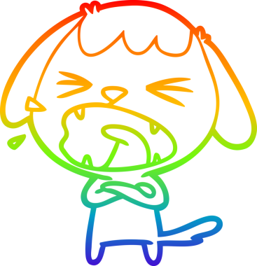 Gökkuşağı gradyan çizimi. Bir insan tarafından çizilmiş şirin bir köpek çizimi.