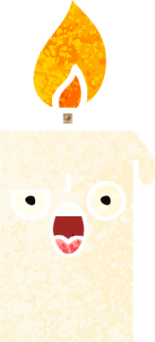 Bir insan tarafından çizilmiş yanan bir mumun retro çizim tarzı karikatürü