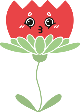 Bir insan tarafından çizilmiş bir çiçeğin düz renkli retro karikatürü