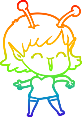 Gökkuşağı gradyan çizgi çizimi bir insan tarafından çizilmiş uzaylı bir kızın gülüşü.