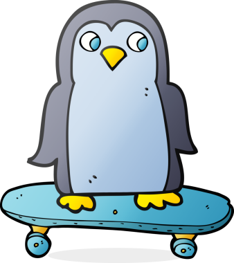 Bir insan tarafından çizilmiş serbest çizim penguen kaykay sürüyor.
