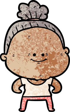 Bir insan tarafından çizilmiş mutlu yaşlı kadın çizgi filmi.