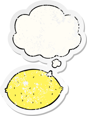 Düşünce baloncuklu çizgi film limonu bir insan tarafından çizilmiş yıpranmış bir çıkartma gibi.