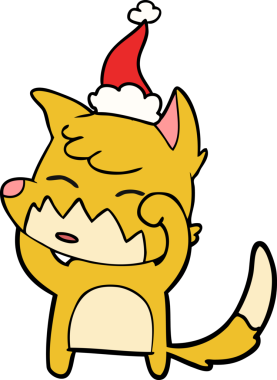 Bir insan tarafından çizilmiş Noel Baba şapkası giymiş bir tilkinin el çizimi.