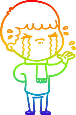 Gökkuşağı gradyan çizimi bir insan tarafından çizilmiş ağlayan bir karikatür adamı çiziyor.