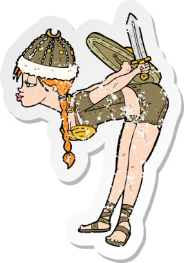 Bir insan tarafından çizilmiş viking kızına ait gerilimli bir çıkartma.