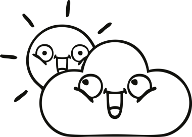 Bir insan tarafından çizilmiş güneş ışığı ve bulut çizimi