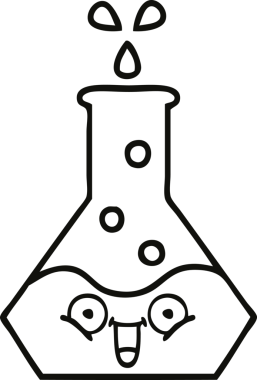 Bir insan tarafından çizilmiş bir bilim şişesinin çizgi çizimi.