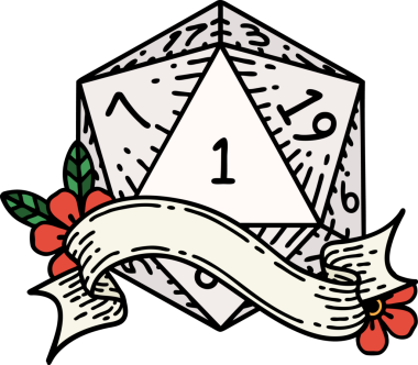 Retro Dövme Biçimi Doğal Bir d20 zar bir insan tarafından çizildi