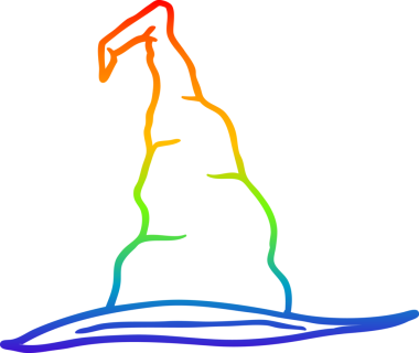 Gökkuşağı gradyan çizgi çizimi bir insan tarafından çizilmiş bir cadı şapkası