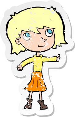 Bir insan tarafından çizilmiş mutlu bir kız çizgi filminin gerilimli yapıştırması.