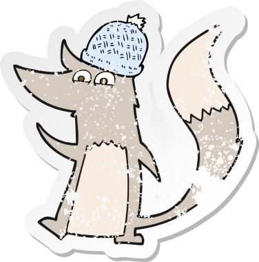 Bir insan tarafından çizilmiş küçük bir kurdun gerilmiş çıkartması.