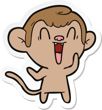 Bir insan tarafından çizilmiş gülen maymun çıkartması.