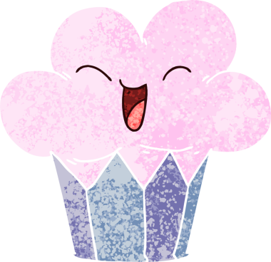 Bir insan tarafından çizilmiş garip çizim tarzı mutlu bir pasta.