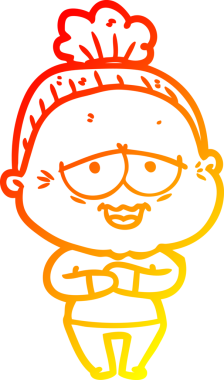 Bir insan tarafından çizilmiş mutlu, yaşlı bir kadının sıcak çizgi çizimi.