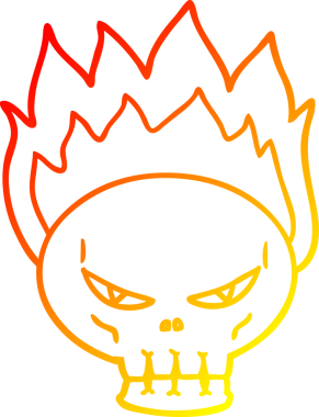 Bir insan tarafından çizilmiş alevli bir kafatası çizgi çizimi.