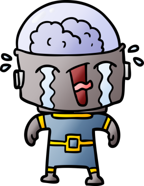 Bir insan tarafından çizilmiş ağlayan robot çizgi film.