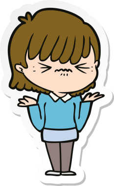 Bir insan tarafından çizilmiş kızgın bir çizgi film kızına ait etiket.