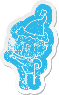 Ağlayan kel bir adamın Noel Baba şapkası takmasının sıkıntılı bir karikatürü.