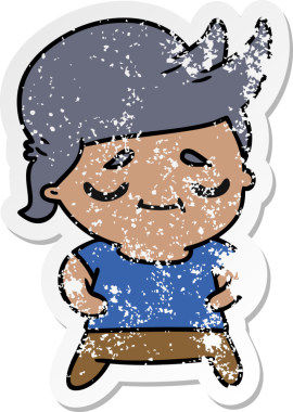 Bir insan tarafından çizilmiş kawaii 'nin serbest çizilmiş, kederli, tatlı, gri saçlı bir karikatürü.