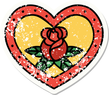 Geleneksel bir kalp stili ve bir insan tarafından çizilmiş çiçek dövmesi.