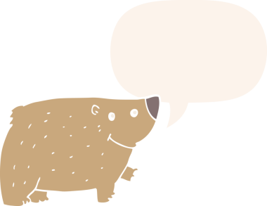 Bir insan tarafından çizilmiş eski tarz konuşma baloncuğu olan çizgi film ayısı.