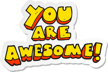 Çizgi film çıkartması. Bir insan tarafından çizilmiş harika bir metinsin.