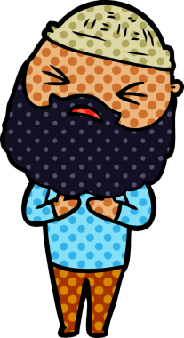 Bir insan tarafından çizilmiş sakallı bir çizgi film adamı.