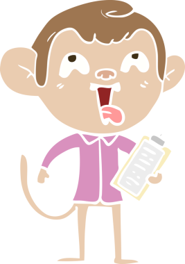 çılgın düz renkli çizgi film maymunu bir insan tarafından çizilmiş pano ile