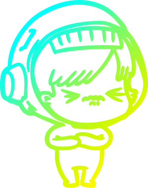 Bir insan tarafından çizilmiş soğuk gradyan çizgili astronot kadın çizimi.