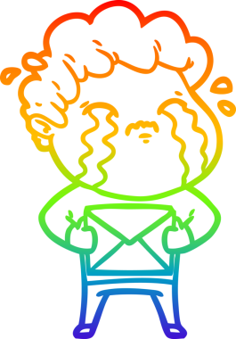 Gökkuşağı gradyan çizimi bir insan tarafından çizilmiş ağlayan bir karikatür adamı çiziyor.