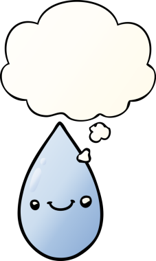 Düşünce baloncuklu tatlı yağmur damlası, bir insan tarafından çizilmiş yumuşak eğimli bir çizgi film.