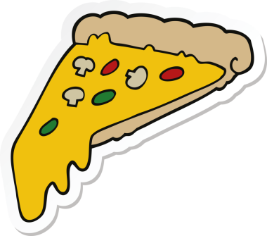 Bir insan tarafından çizilmiş pizza diliminin çıkartması.