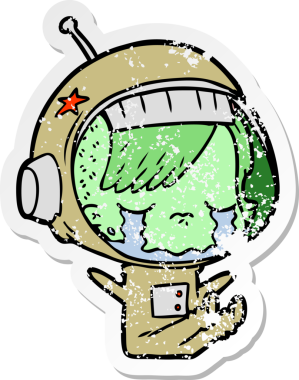 Bir insan tarafından çizilmiş ağlayan astronot bir kızın sıkıntılı çıkartması.