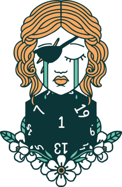 Retro Dövme Tarzı Ağlayan İnsan Haydut Doğal bir d20 ruloyla Bir insan tarafından çizilmiş