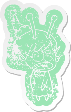 Şok olmuş uzaylı bir kızın Noel Baba şapkası takıp bir insan tarafından çizilmiş garip bir karikatür çıkartması.