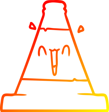 Bir insan tarafından çizilmiş çizgi film trafik konisinin sıcak gradyan çizimi