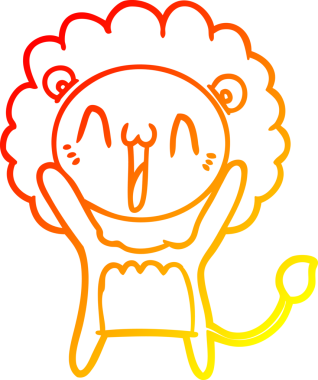 Bir insan tarafından çizilmiş mutlu çizgi film aslanının sıcak çizgi çizimi