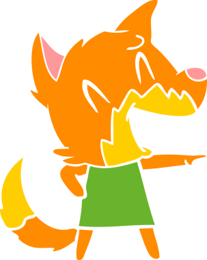 Bir insan tarafından çizilmiş gülen tilki düz renkli çizgi film.