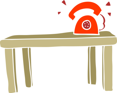 Bir insan tarafından çizilmiş masanın üzerinde çalan telefonun düz renk çizimi